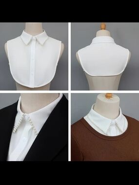 Detachable Pearl-Trim White Shirt Collar Dickey
